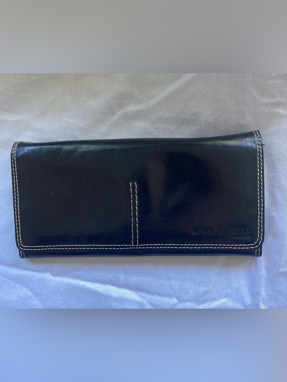 Kenneth Cole new york Vintage 2000’s Black Leather Trifold Indexer Wallet Y2K